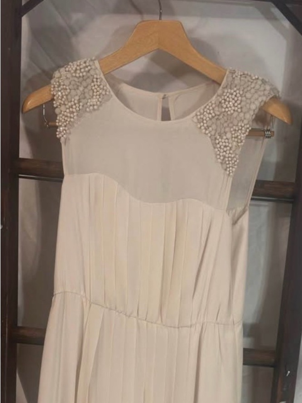 Tibi Cream Beaded Shoulder Pleated Dress size 4